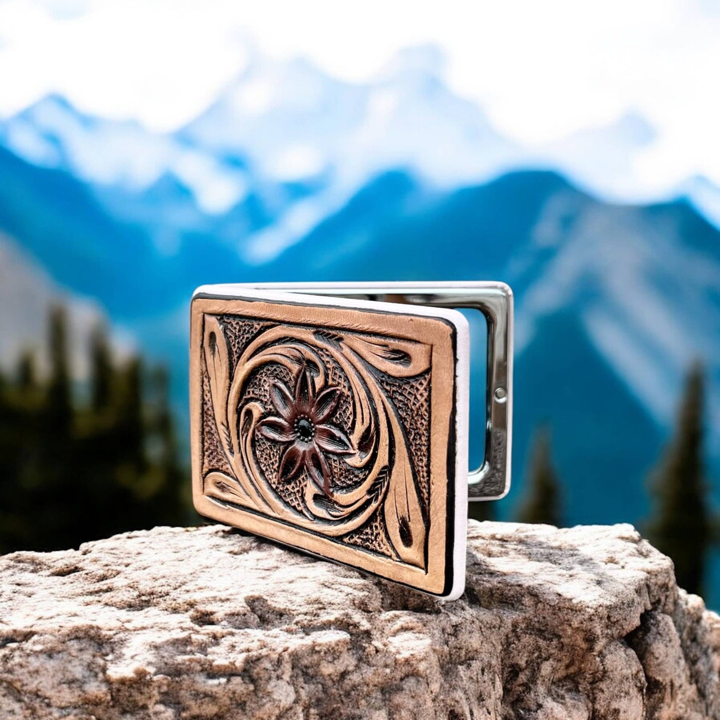 Lily tooled leather Mirror 