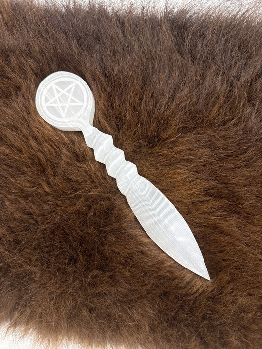 Selenite Knife Pentagram Spiral