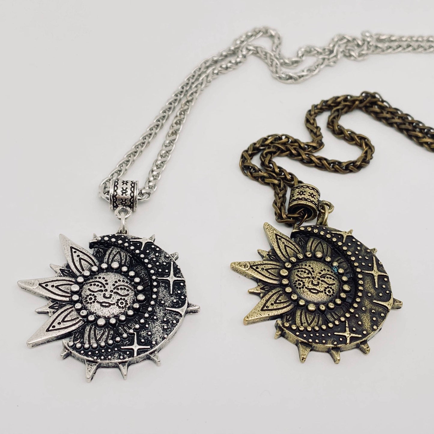 Sun Moon Pendant Necklace - Ancient silver
