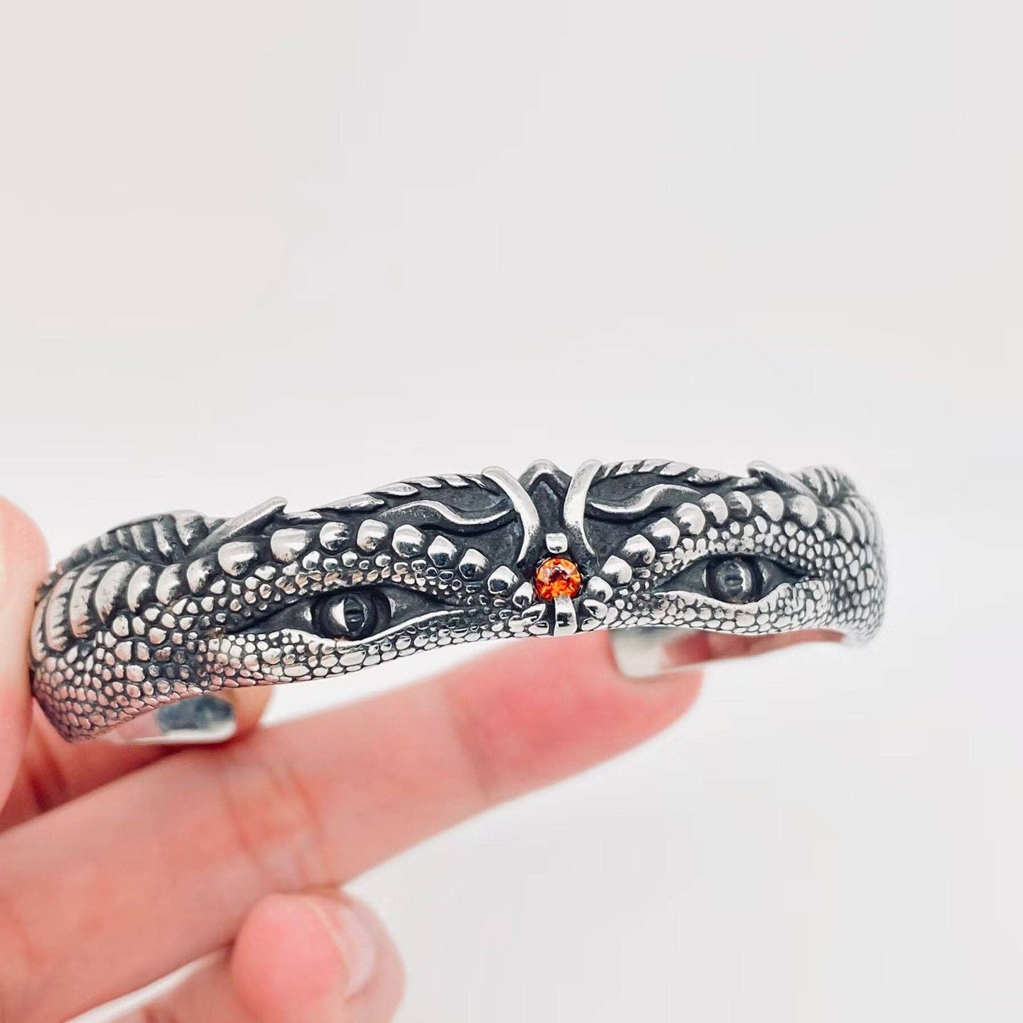 Snake Men's Stainless Steel C Shape Cuff Bangle