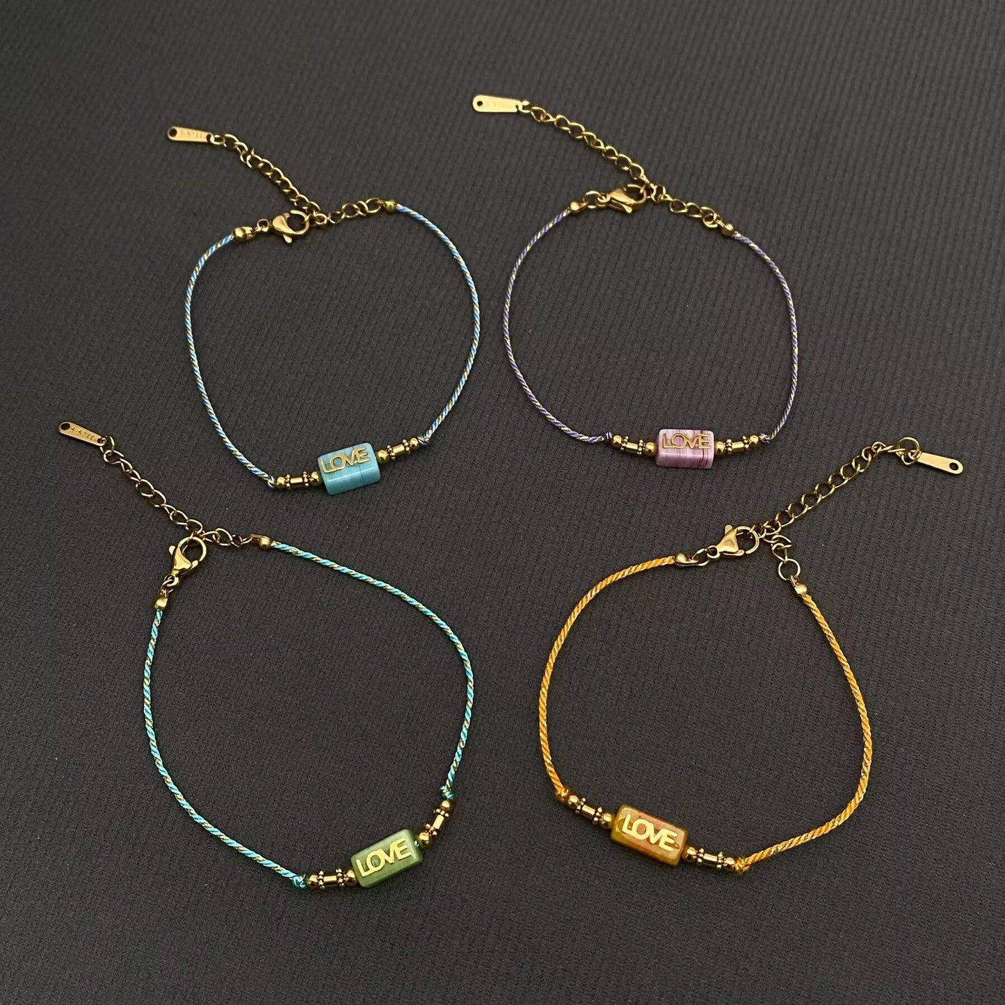 LOVE Charm 18K Golden S.Steel Multicolor Rope Bracelet