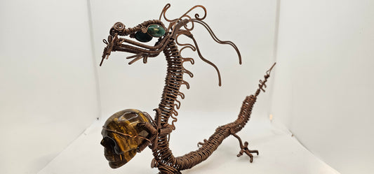 Copper Dragon with Tigers Eye Skull