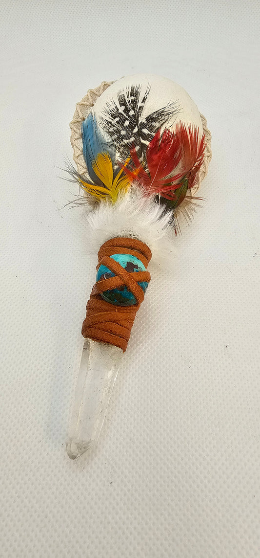 Peru Rattles w/ Crystal Base & Stone with Leather Wrap