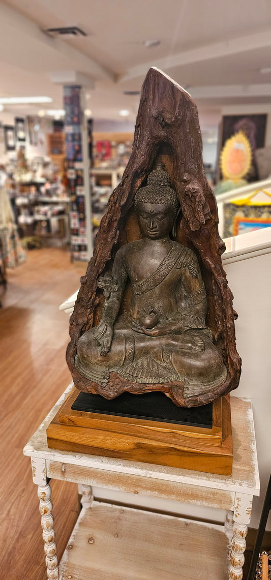 Buddha with Hand Drawn- Bronze Encased in Wood
