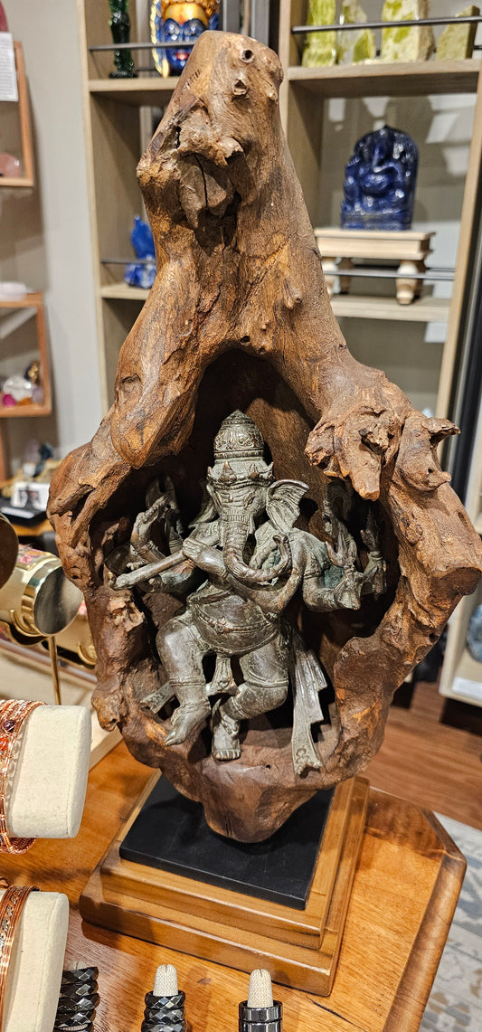 Brass Ganesha encased in Wood from Bali