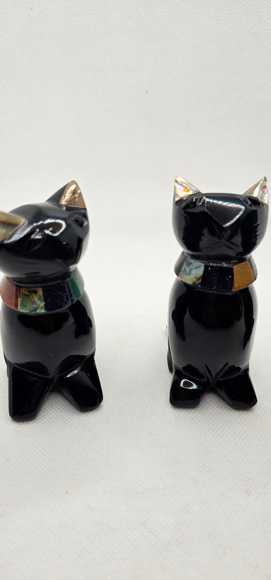 Obsidian Cats with Chakra Collar