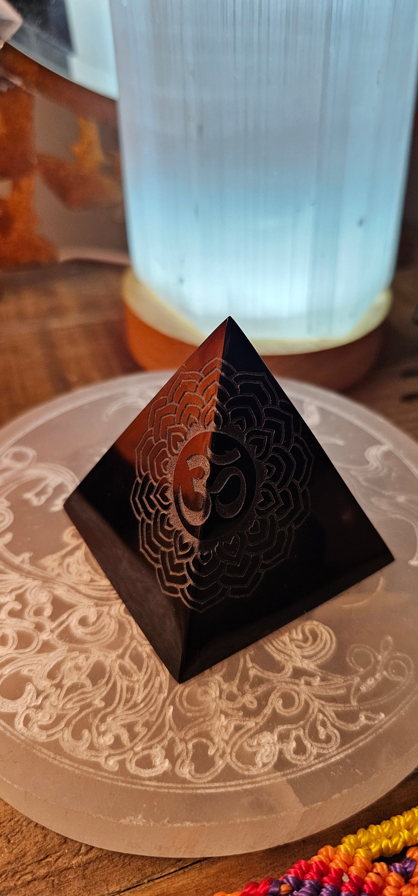 Rainbow Obsidian Om Pyramid