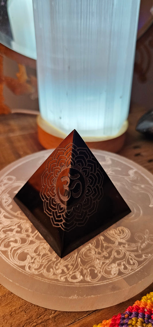 Rainbow Obsidian Om Pyramid
