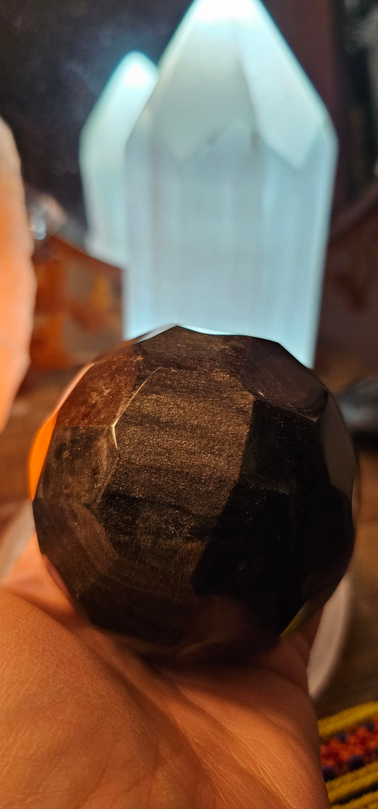 Rainbow Obsidian Polygon Faceted Sphere