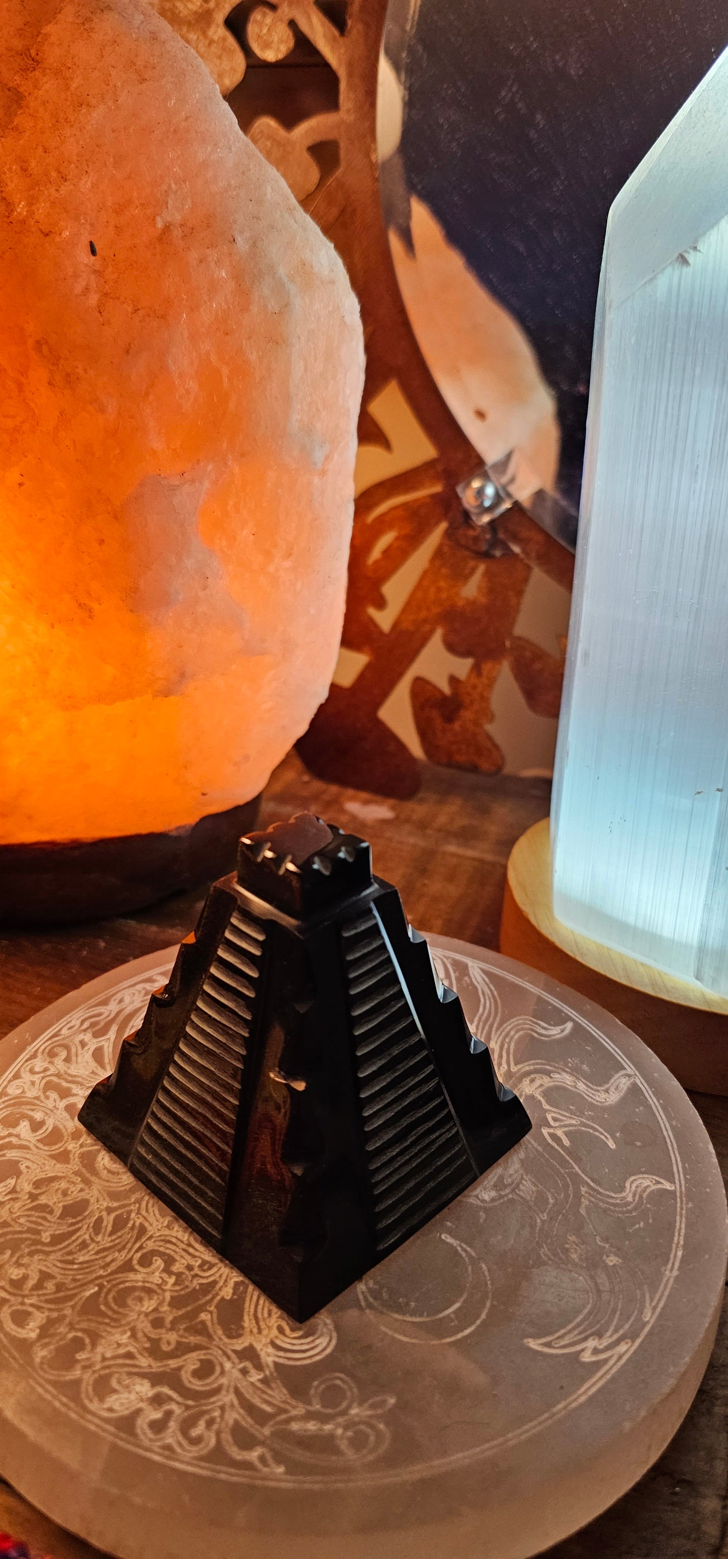 Rainbow Obsidian Mayan Pyramid replica