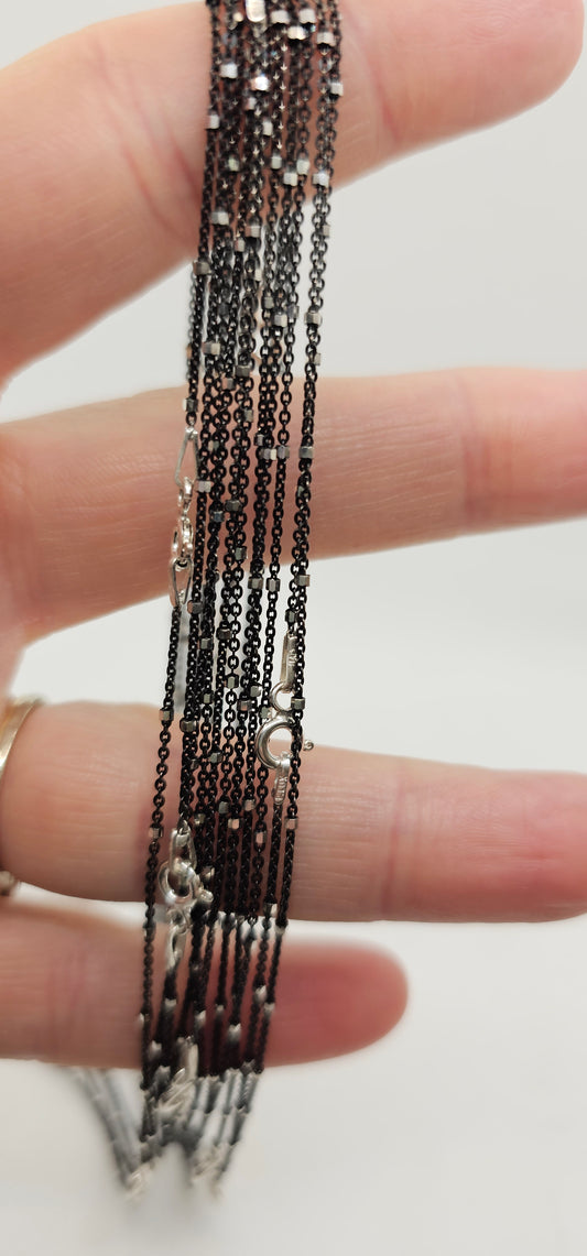 Black & Sterling Silver Speckled Chain- 18 Inches