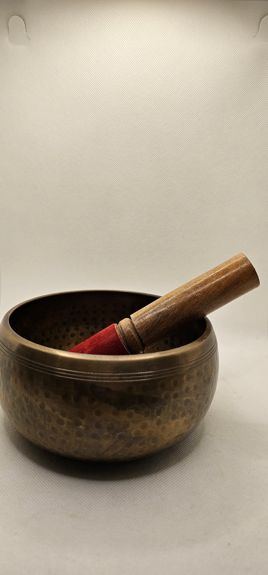 Hand hammer Singing Bowl (Dimpled) with Red Mallet (Lg)
