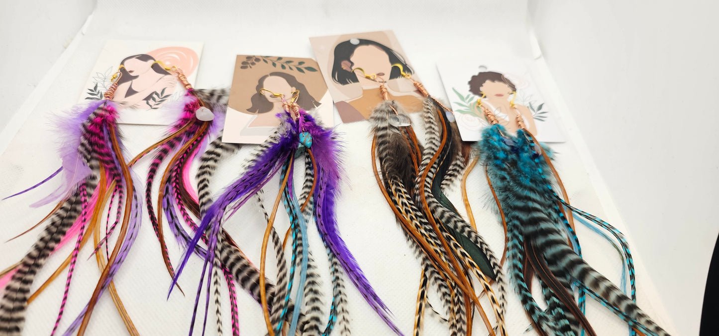 Feather Earrings with Copper & Stone