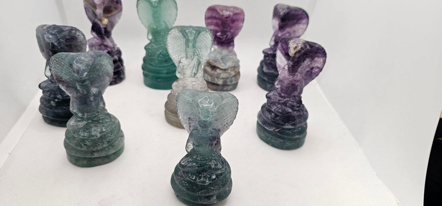 Buddha and Cobra Flourite Figurine 4 Inch