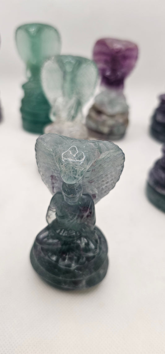 Buddha and Cobra Flourite Figurine 4 Inch