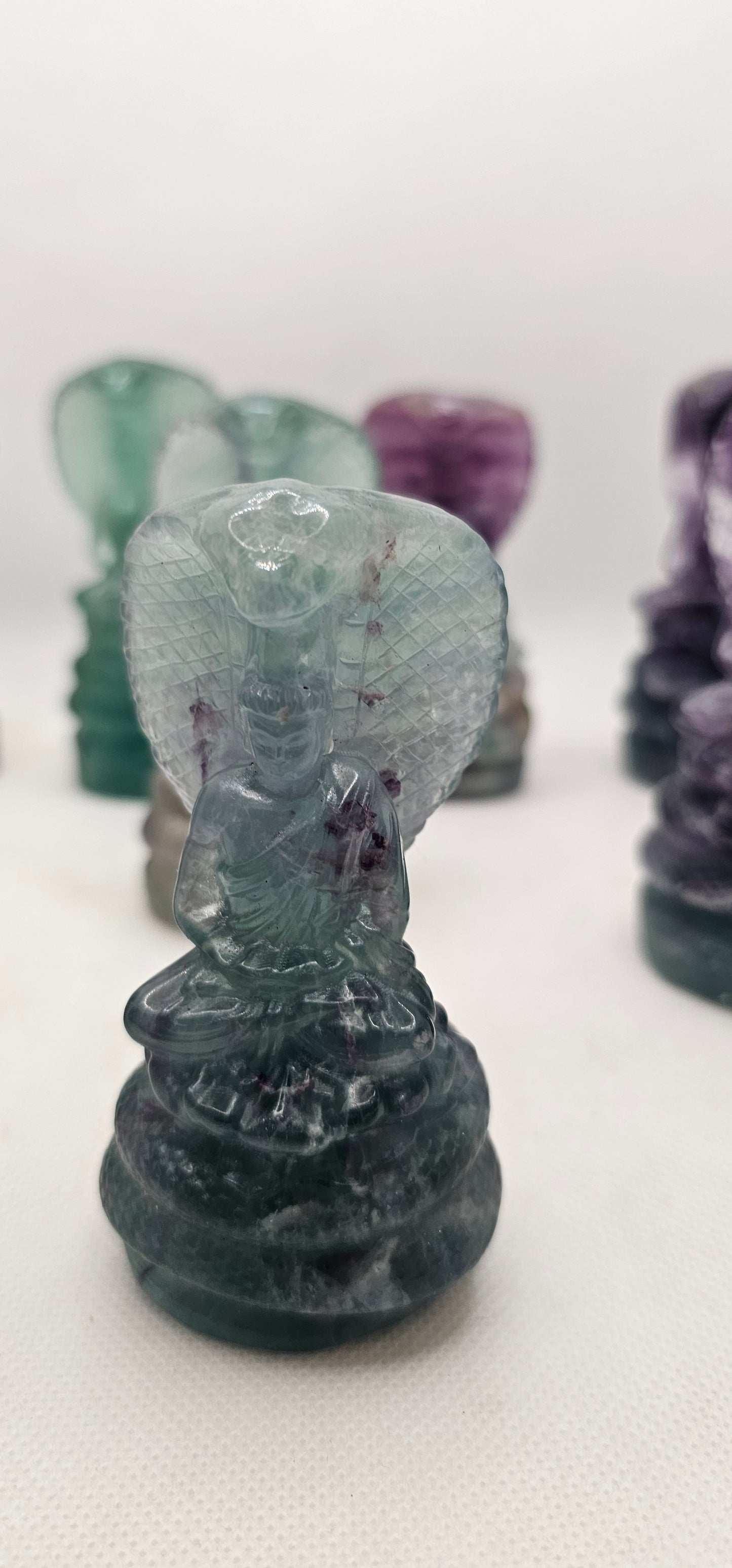Buddha and Cobra Flourite Figurine 4 Inch