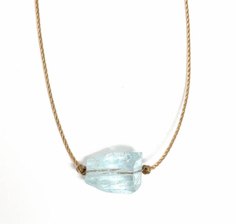 Aquamarine Freeform or Leaf Gemstone Necklace: 16,18, 04 20 inch legnth