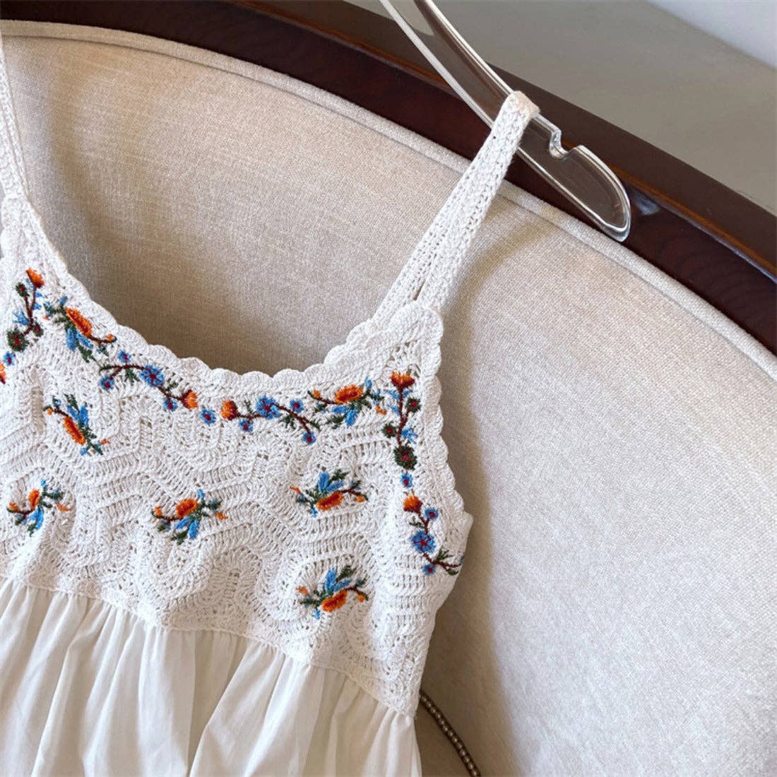 Crosa - Bohemian Style Midi Dress: WHITE / AVERAGE