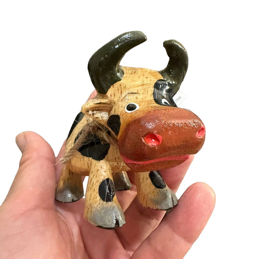 Wooden Farm Cow Musical Figurine