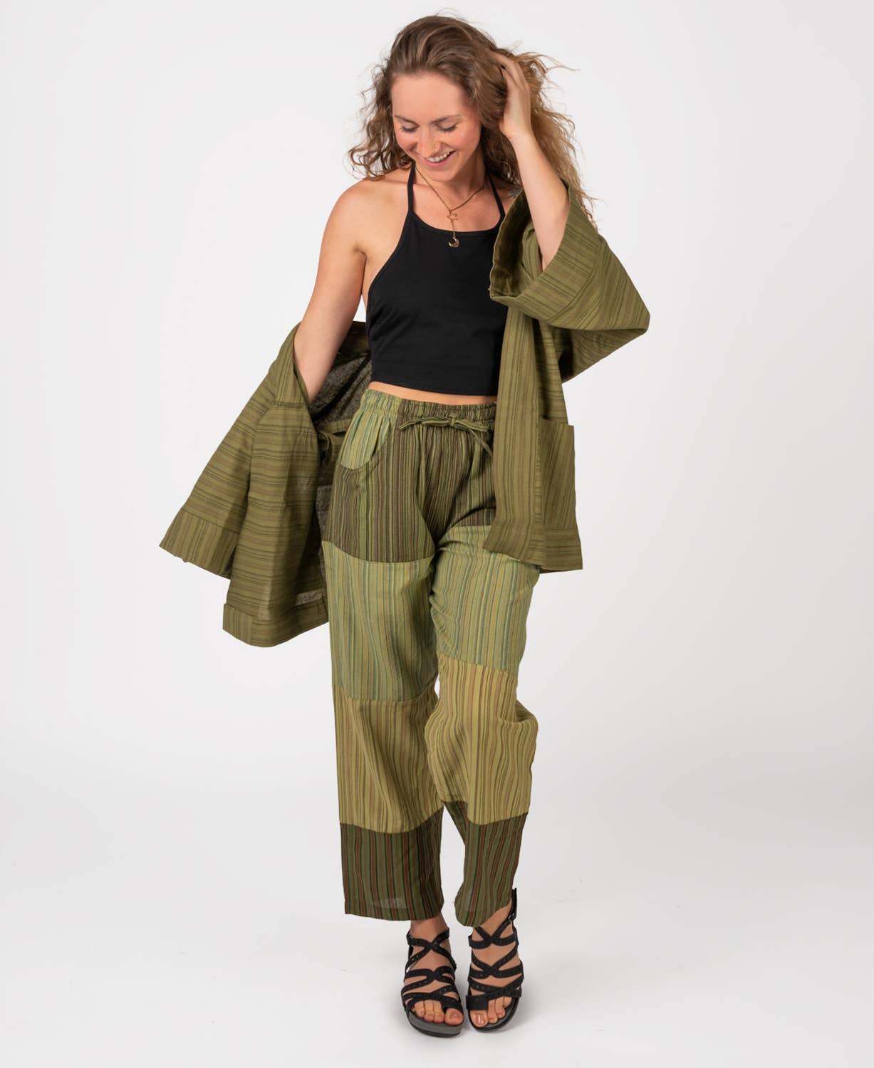 Patchwork Pants - Green: LG