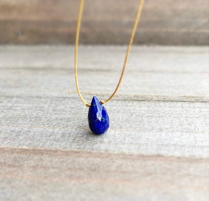 Lapis Lazuli Faceted Teardrop Necklace: 16, 18 or 20"