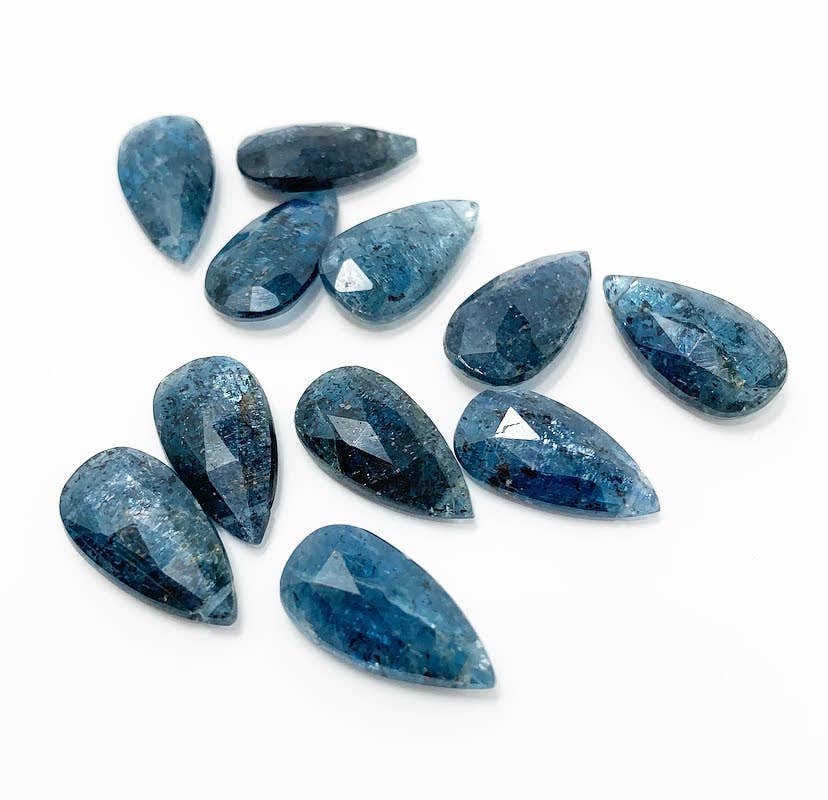 Teal Moss Kyanite Faceted Teardrop Necklace: 20 inches