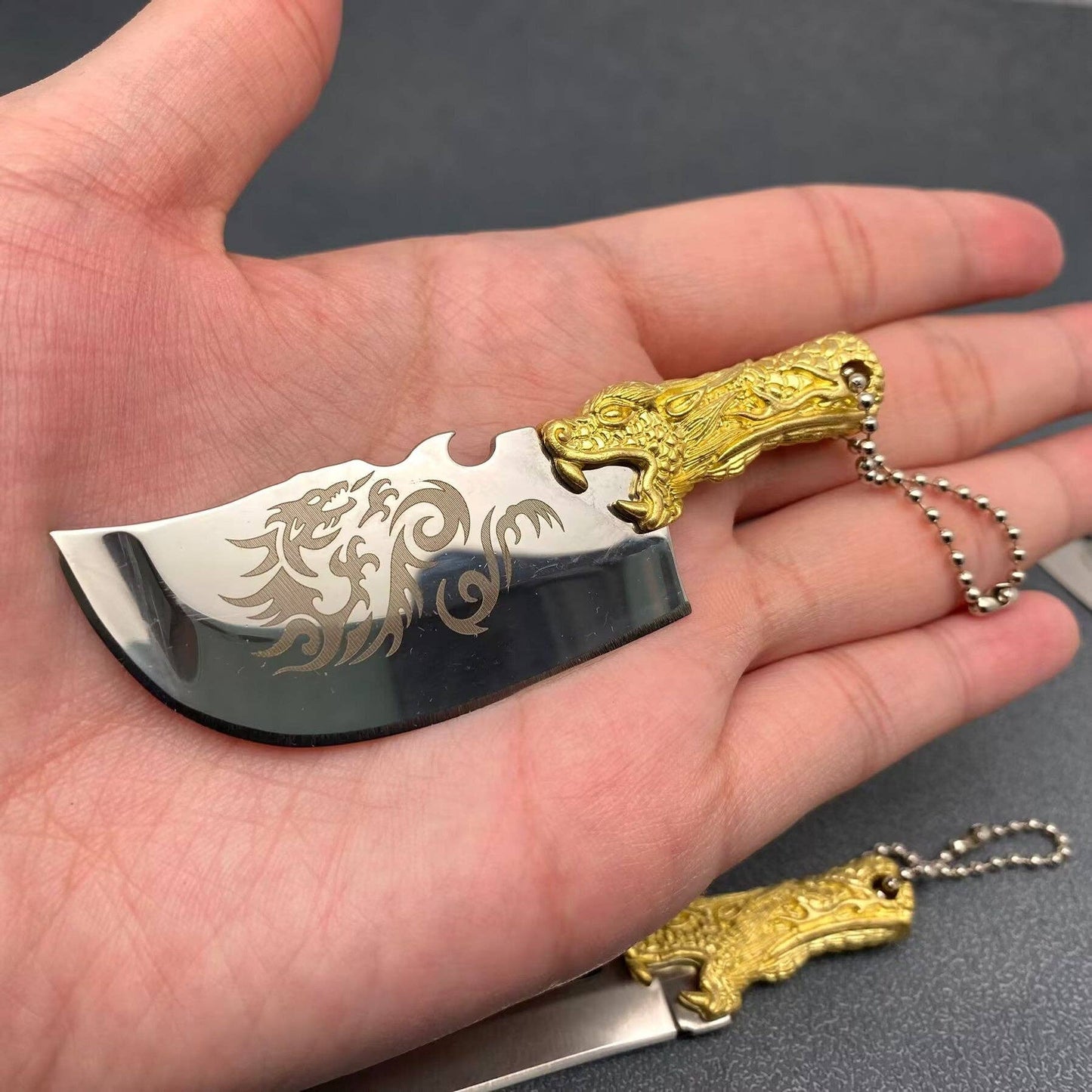 Dragon Head Handle Mini S.Steel Knife with Protective Sleeve