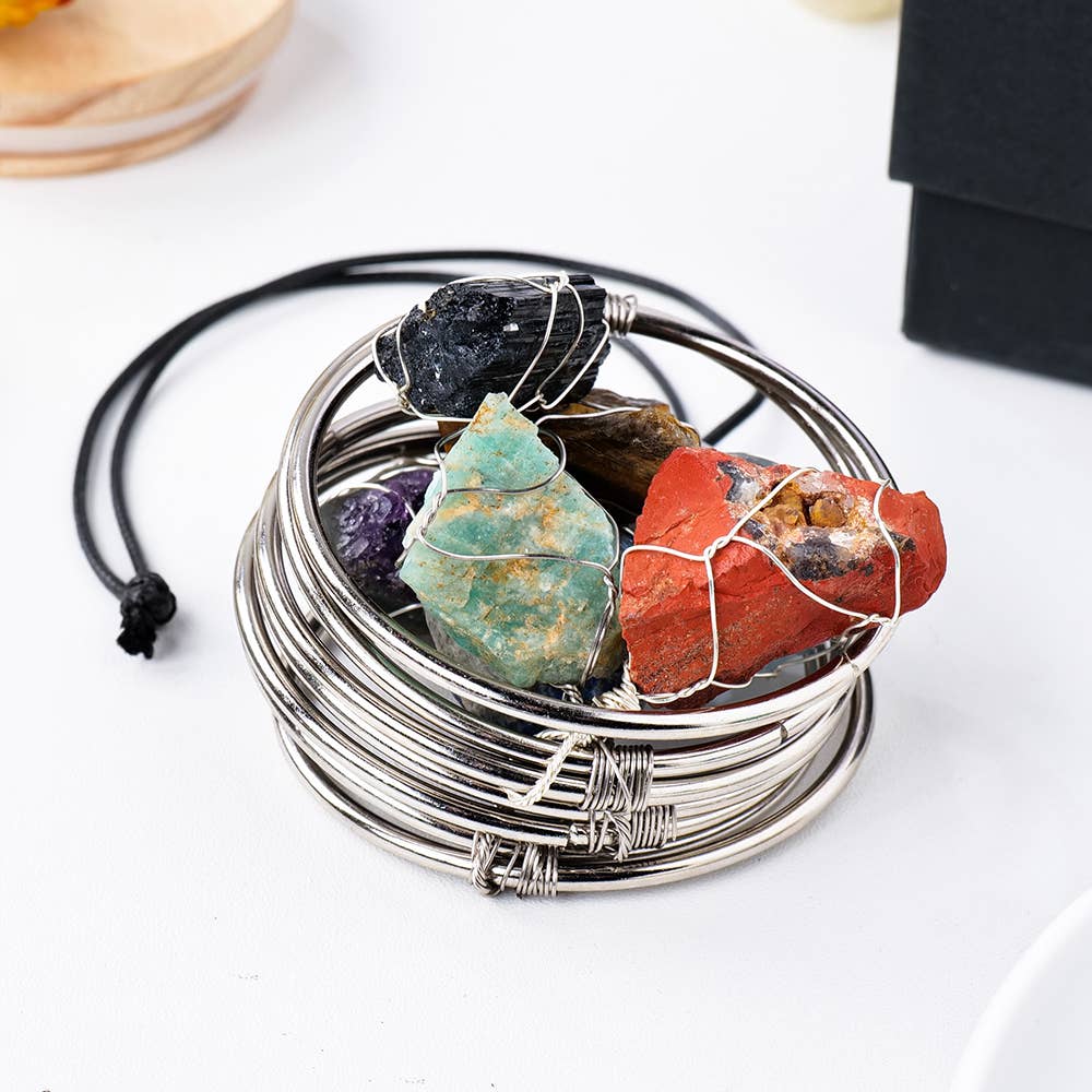 Natural 7 Chakra Gemstone Crystal Wall Hanging Raw stone