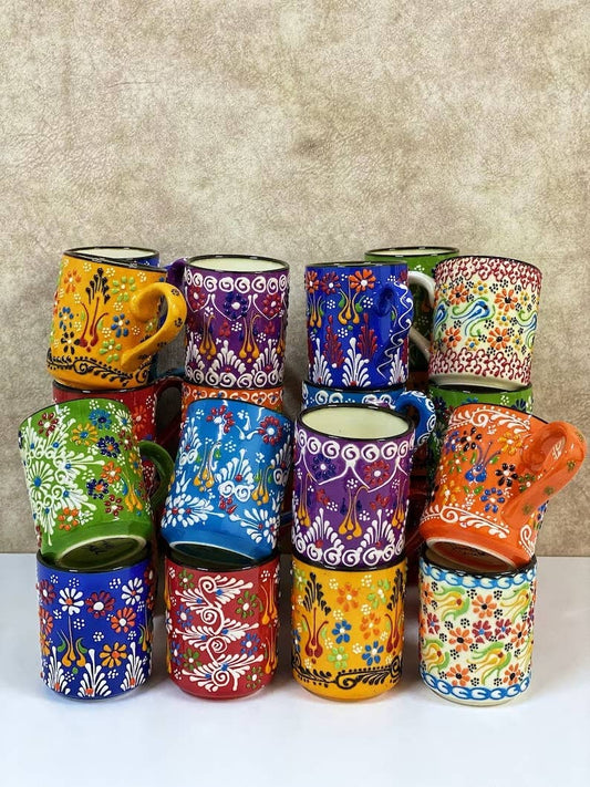 Colorful Handmade Ceramic Turkish Mugs - 20 Pcs Assorted