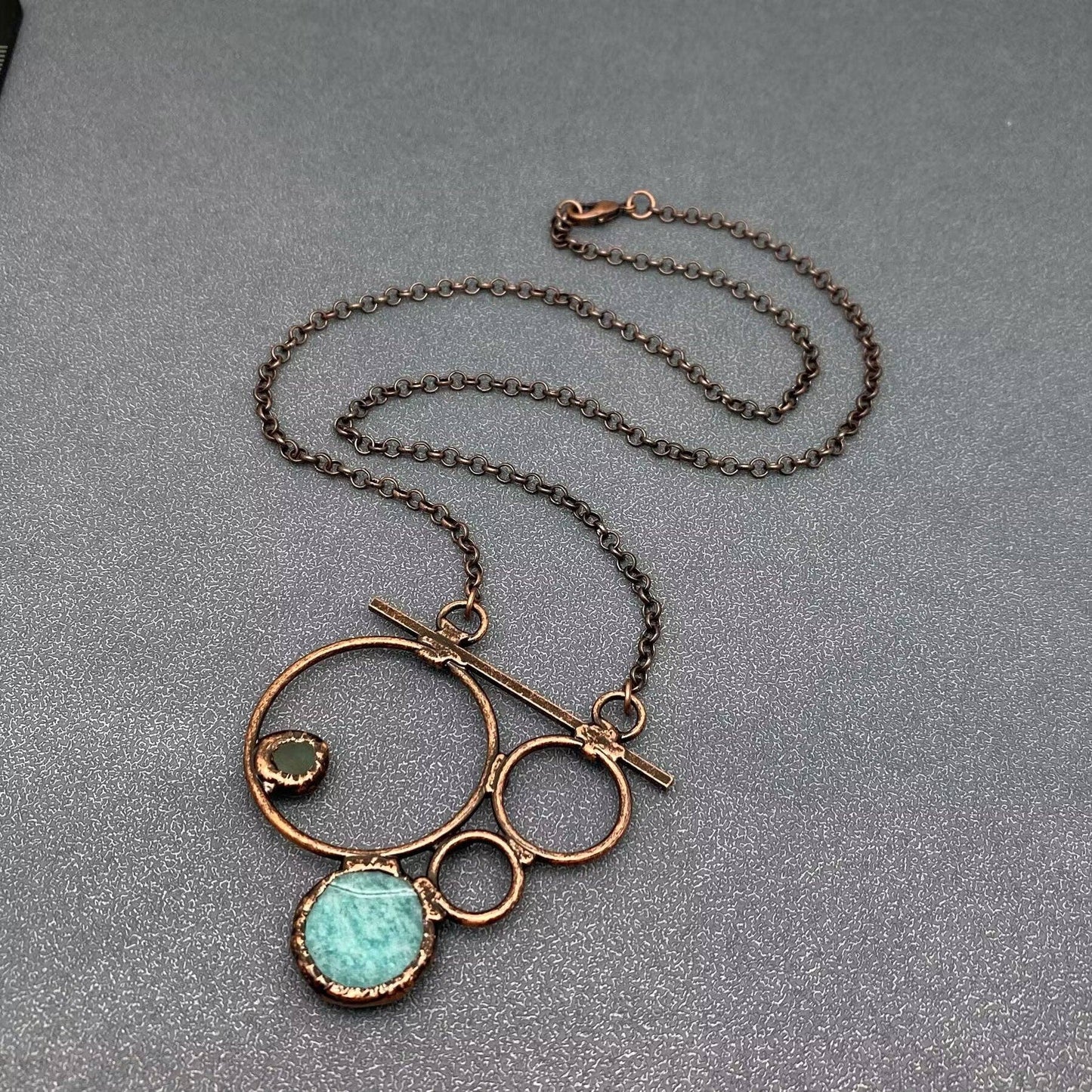 Amazonite & Green Aventurine Geometric Charm  Necklace - CS