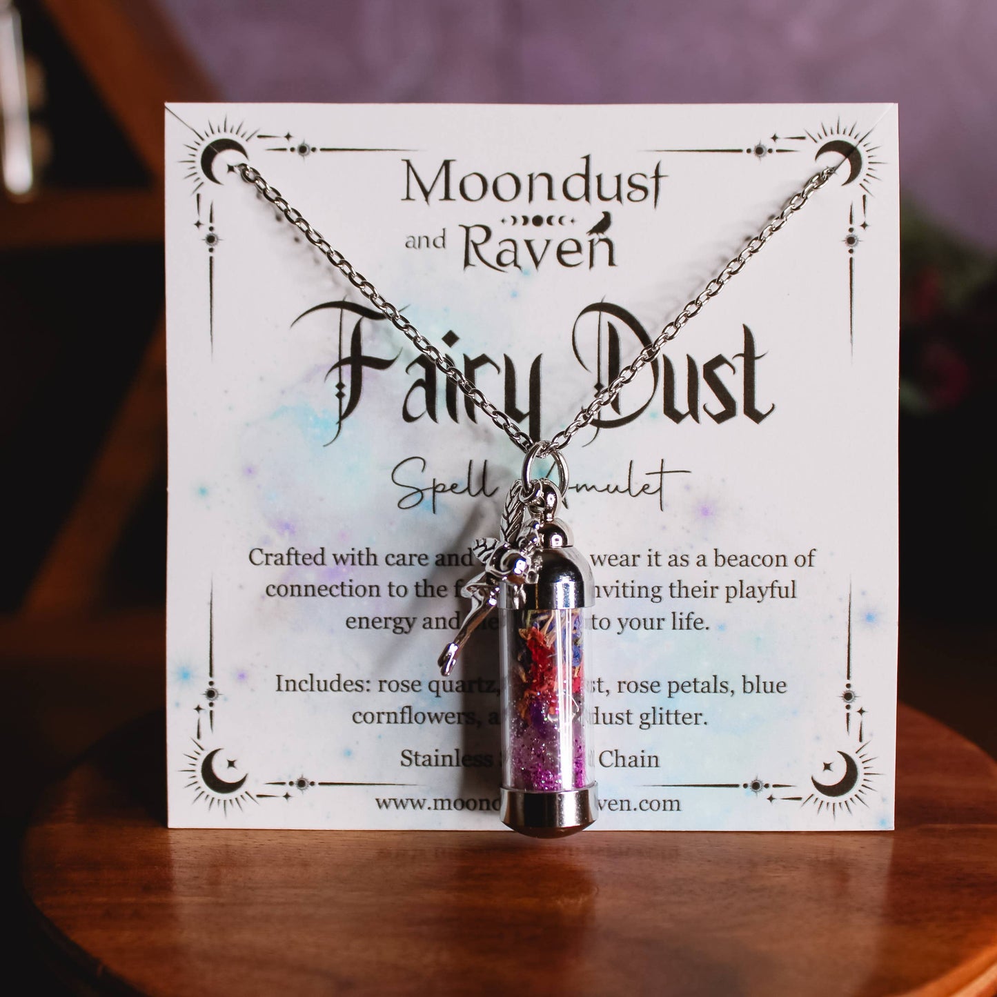 Fairy Dust Spell Jar Amulet Necklace, Witchy Crystal Jewelry