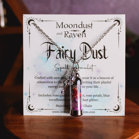 Fairy Dust Spell Jar Amulet Necklace, Witchy Crystal Jewelry