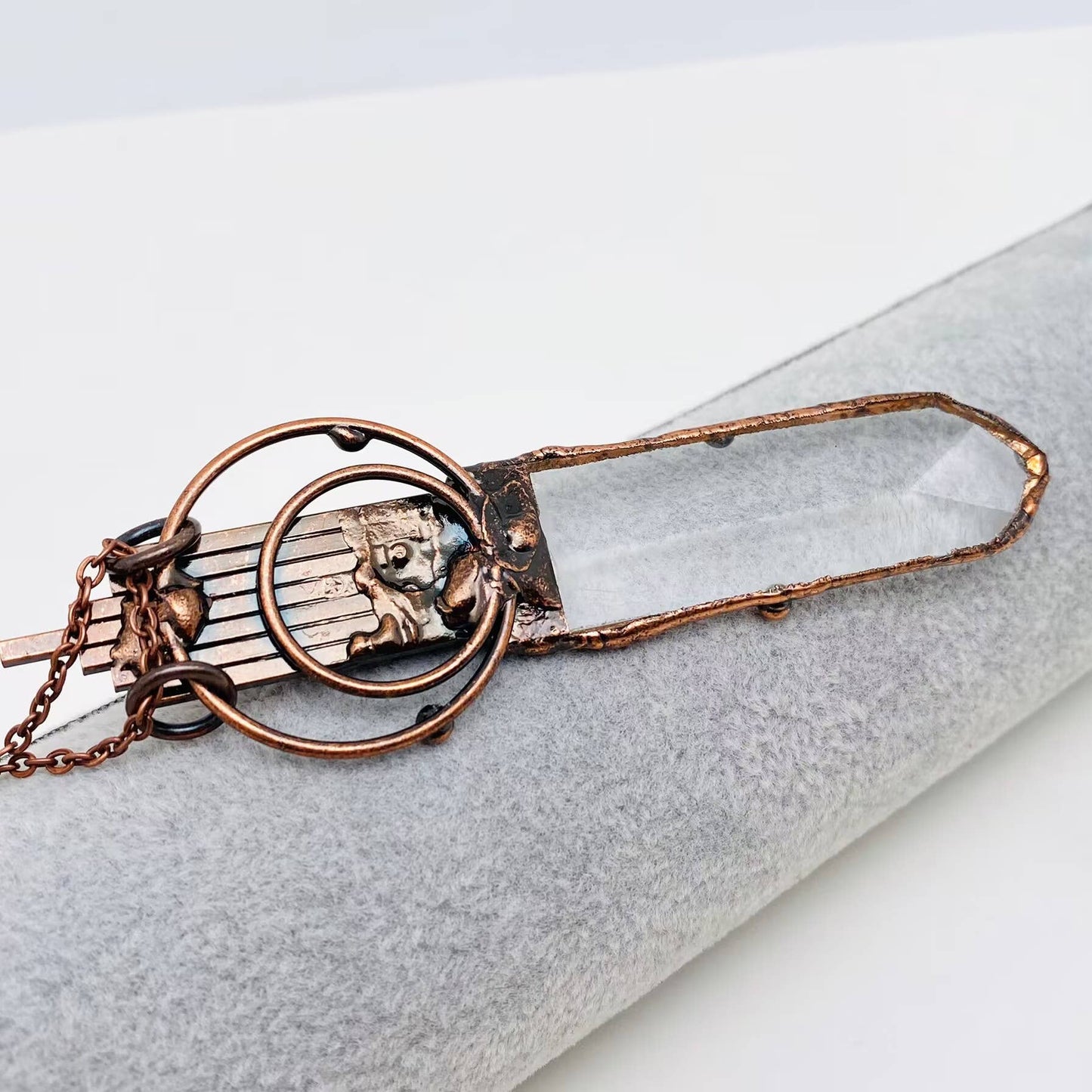 Vintage Sword Shaped Stone Crystal Pendant Necklace