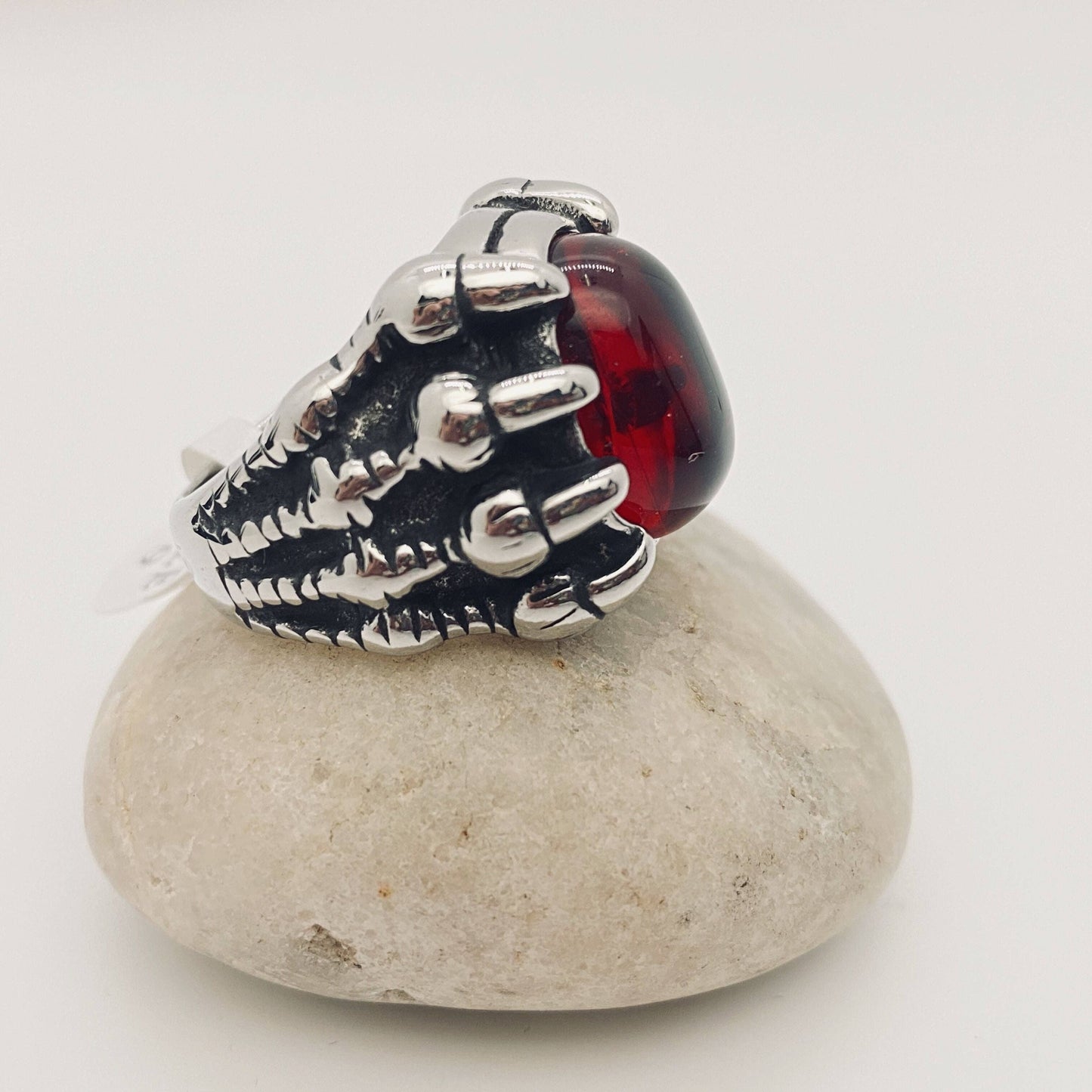 Dragon Claw Red Gemstone Men's Stainless Steel Ring