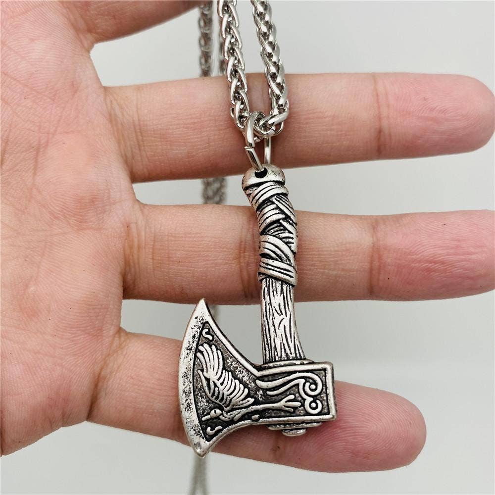 Raven Double Sided Axe Pendant Necklace