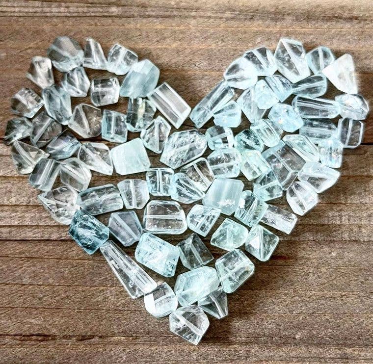 Aquamarine Freeform or Leaf Gemstone Necklace: 16,18, 04 20 inch legnth