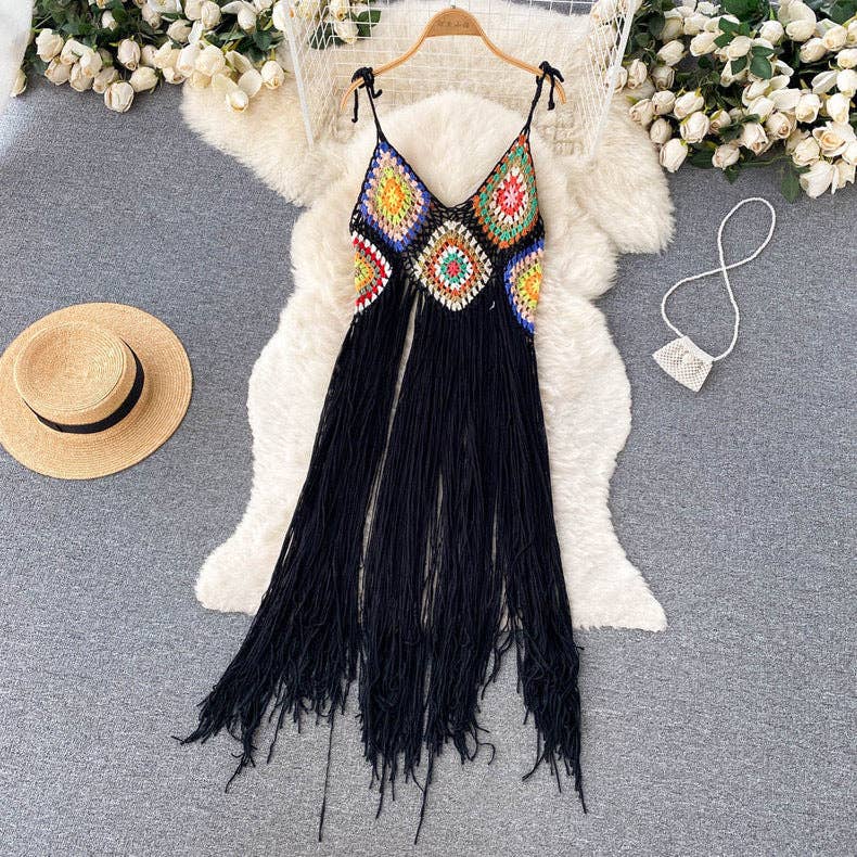 Crochet Tassel Midi Dress: WHITE / AVERAGE