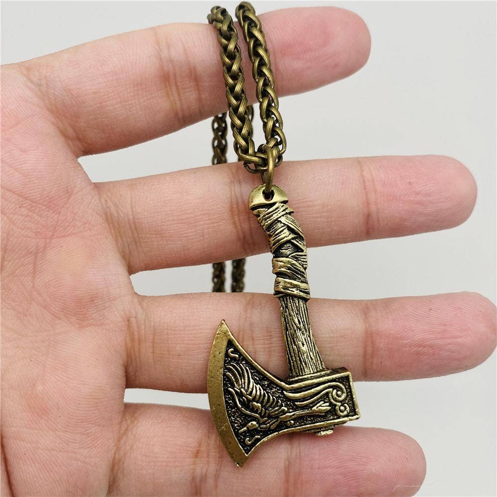 Raven Double Sided Axe Pendant Necklace