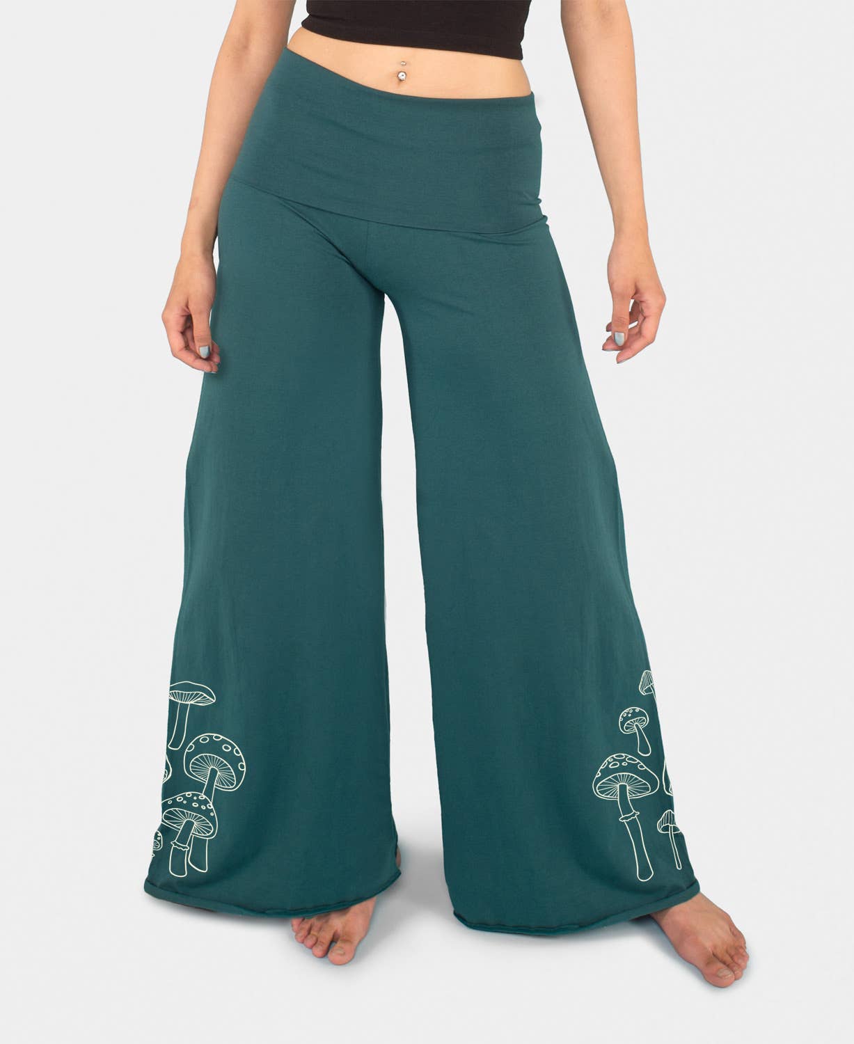 Mushrooms Flowy Pants - Teal Flow Pants: 2X