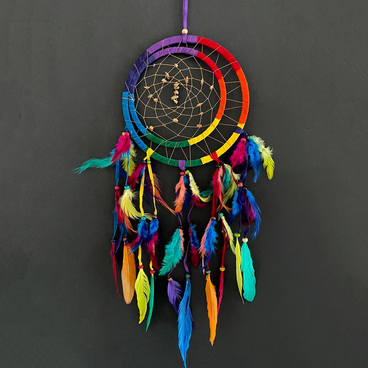 Rainbow Pride Chakra Dream Catcher, Tiger Eye Stone