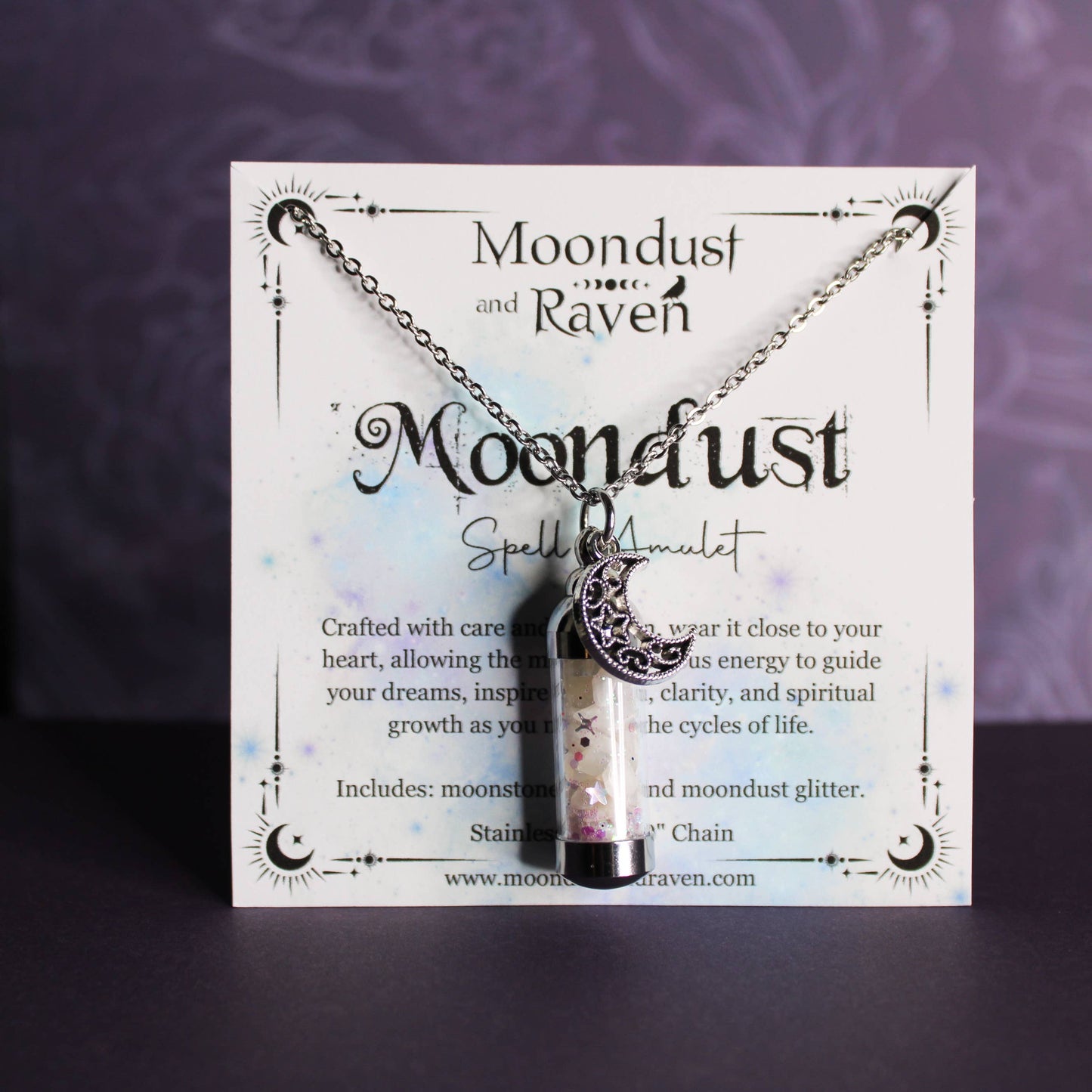 Moondust Spell Jar Amulet Necklace, Witchy Crystal Jewelry