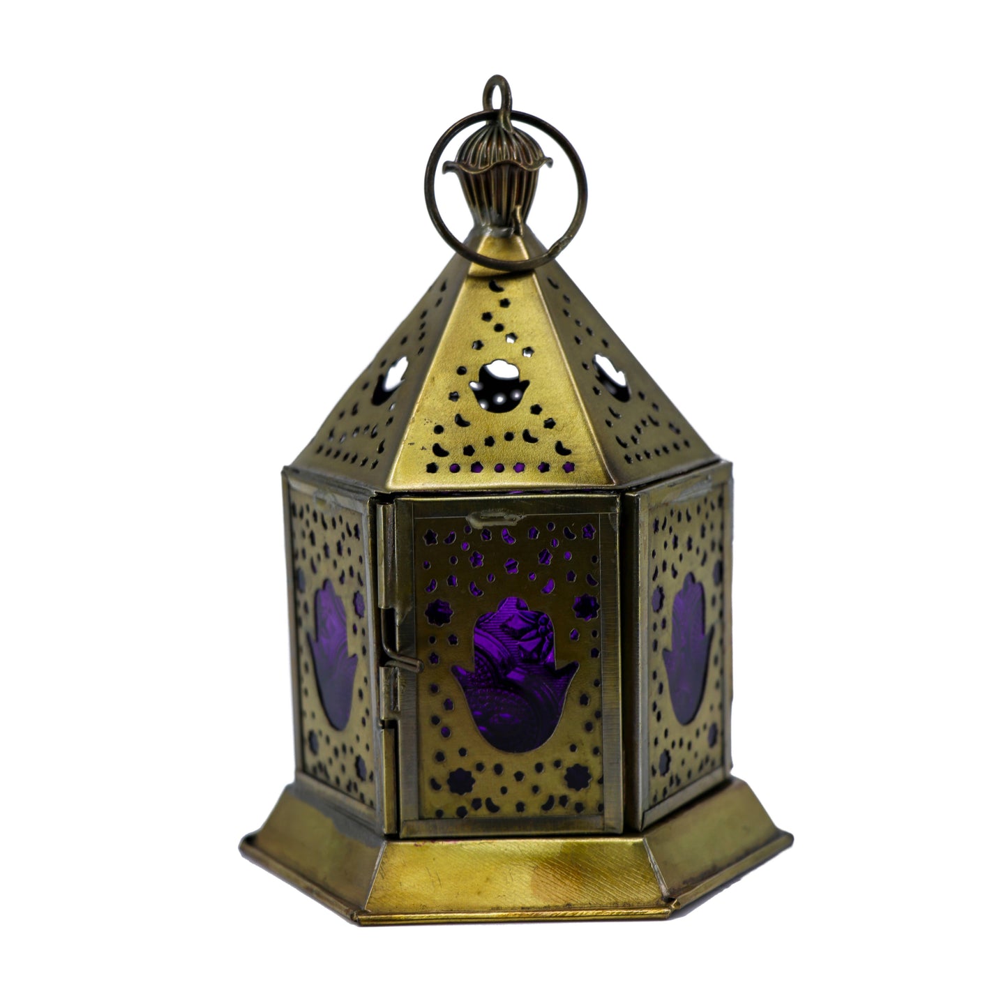 Lantern, Iron and Glass Hamsa, height 6", width 4" length 4"