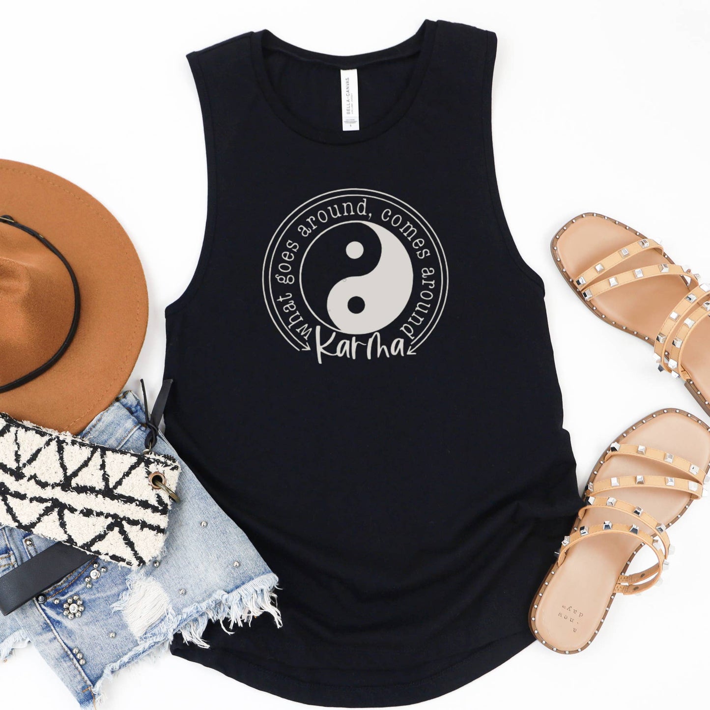 Good Vibes Boho Karma Yoga Studio Work Out Gym Graphic Tanks: Sizes & Styles Vary