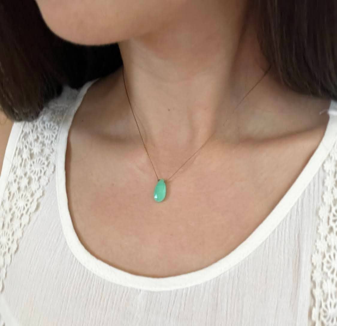 Chrysoprase Faceted Teardrop Necklace: 16" or 18" legnth