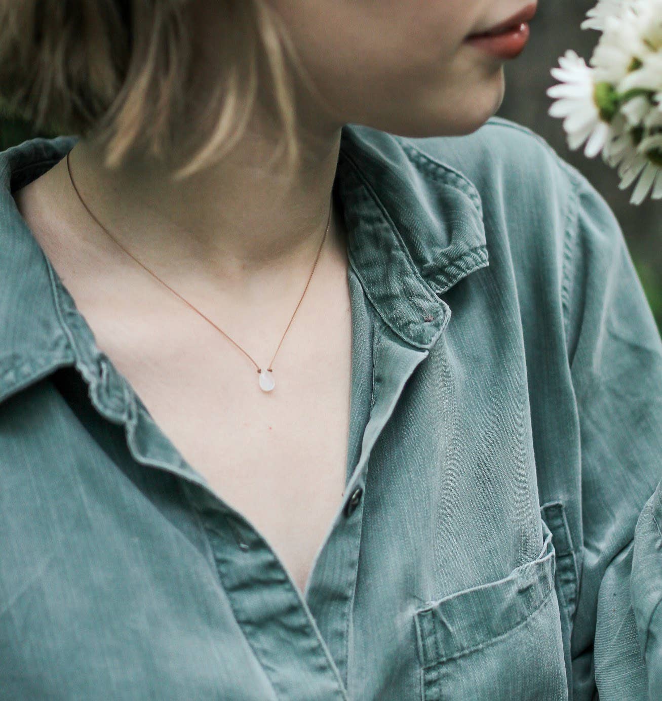 Moonstone Smooth Small Teardrop Necklace: 16,18 or 20"