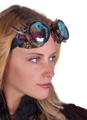 Steampunk Kaleidoscope Glasses - Psychedelic: Yellow-Turq or Rainbow