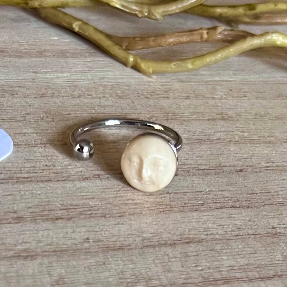 Eclipsed- boho carved moon ring: Yellow Gold or Silver