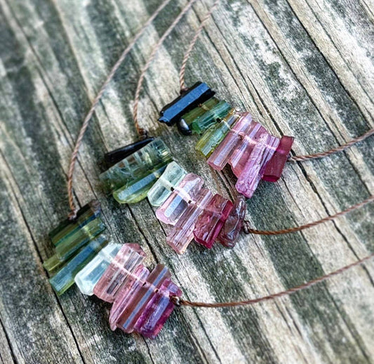 Multi Tourmaline Stick Bar Necklace: 18 or 20"