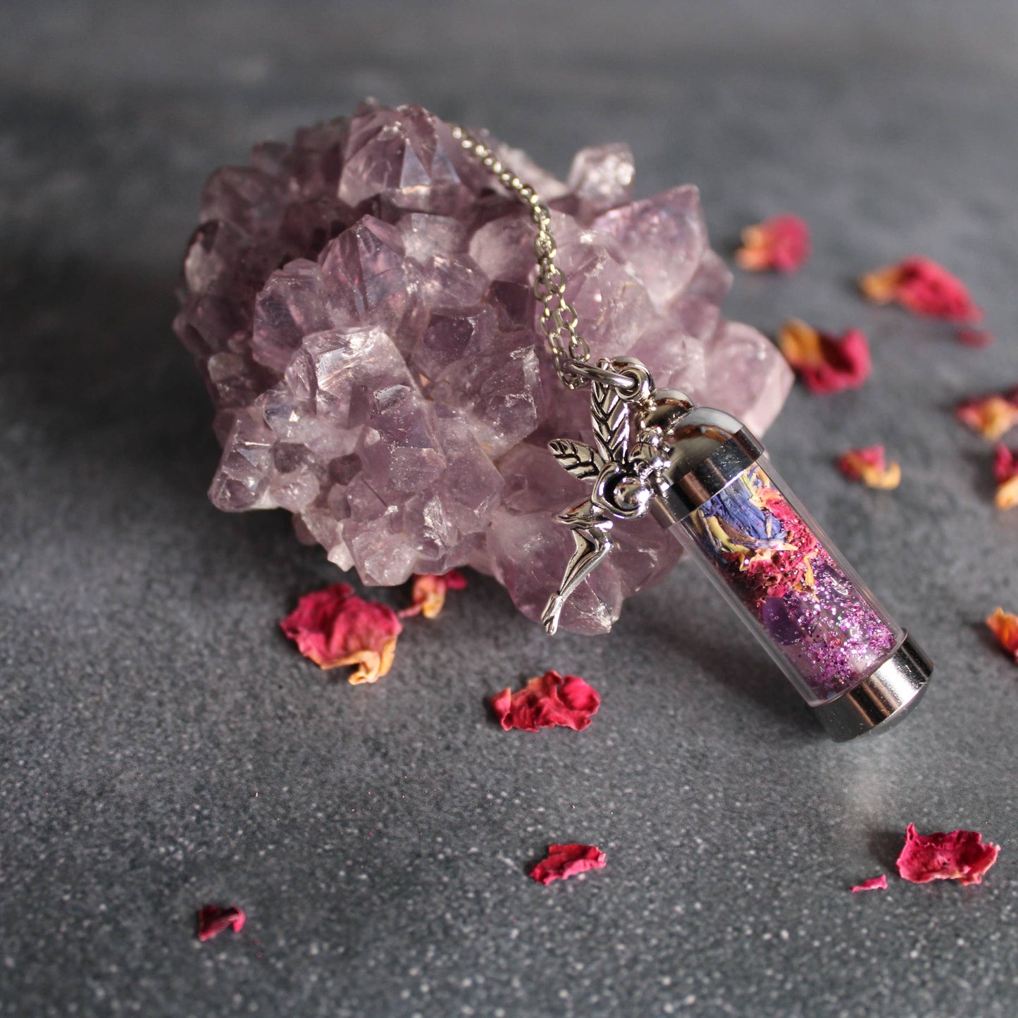 Fairy Dust Spell Jar Amulet Necklace, Witchy Crystal Jewelry