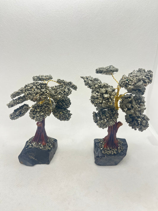 Pyrite Gem Tree with Onyx Base